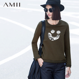 Amii修身长袖大码套头印花圆领常规女装通勤新款卫衣旗舰店正品牌