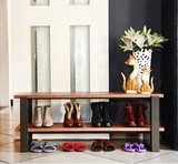 美式复古铁艺实木鞋柜鞋架门厅双层收纳架换鞋凳创意简约多层特价
