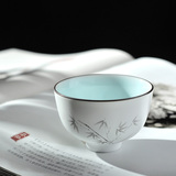 景德镇高档粉彩青瓷脂白功夫哑光茶杯陶瓷器手绘茶具品茗主人杯子