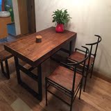 美式乡村复古餐桌铁艺实木餐桌椅组合一桌四椅复古做旧长桌子家具