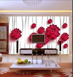 3D立体无缝墙纸壁纸壁画浮雕时尚玫瑰花卉客厅书房卧室电视背景墙