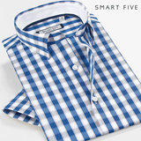 SmartFive 2016夏季新品衬衣男时尚短袖青年修身韩版小领衬衫格纹