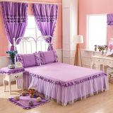 热销韩式公主 紫色全棉四件套 蕾丝床裙 荷叶边纯色纯棉床上用品