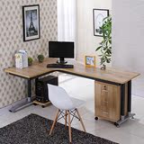 美式复古实木书桌家用台式电脑桌铁艺办公桌子简约长桌写字台定做