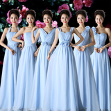 伴娘服长款姐妹团晚礼服伴娘裙天蓝色伴娘礼服演出服2015新款冬季