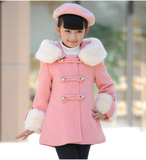 韩版秋冬款女童中大童连帽呢子大衣 儿童羊毛呢外套 品牌冬装批