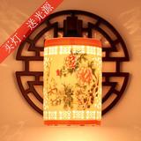 中式景德镇木艺陶瓷壁灯卧室床头实木艺雕花古典青花瓷镜前灯壁灯