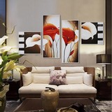 百年好合油画 四联组合抽象画 客厅花卉装饰画沙发背景墙挂画壁画