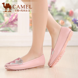 骆驼正品牌真皮鞋纯皮软底包头女鞋白色粉色瓢鞋船鞋平底平跟单鞋
