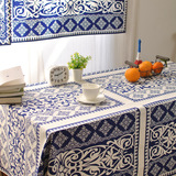 古典青花瓷棉麻桌布 复古日式风格印花清新餐桌台布盖巾正长方形