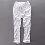 中国风亚麻裤男青年直筒裤宽松休闲款式夏季薄款沙滩裤外贸原单白