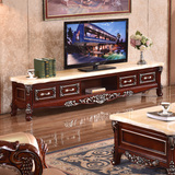 欧式大理石电视柜茶几组合实木小户型客厅美式雕花描金深色复古