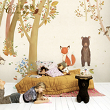 千贝 儿童房壁纸 卡通卧室宝宝房间环保墙纸 小熊小狐狸可爱壁画
