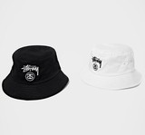 美国潮牌 stussy 高品质刺绣黑色白色平顶渔夫帽 情侣盆帽