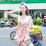 韩版时尚连体裙式温泉泳装2015新款显瘦遮肚钢托小胸聚拢游泳衣女
