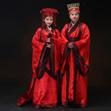 2015新款中式汉式婚礼红色拖尾汉服婚服喜服男女古装摄影演出服装