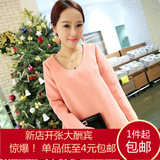 韩版特价2016冬季新款女装 纯色圆领短裙拼接蕾丝套头A字裙连衣裙