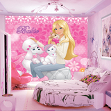 环保无纺布儿童公主房墙纸 粉红色少女卧室浪漫芭比娃娃壁画