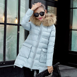 2015冬装新款修身韩版A字羽绒服女装加厚中长款 带真皮毛领