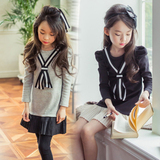 16韩版童装女童春秋季时尚学院风长袖连衣裙儿童泡泡袖外贸公主裙