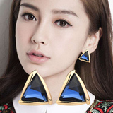 韩国韩版保色18K金Angel baby同款大气三角形水晶耳钉女耳饰耳环