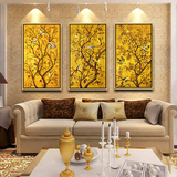 现代室内玄关装饰画竖版发财树油画新中式餐厅中国风水过道招财画