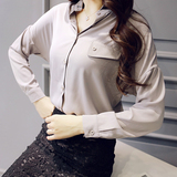 白衬衫女长袖韩版2016春季新款时尚OL落肩袖中长款宽松女白色衬衣