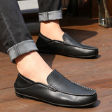 夏季男士商务休闲时尚皮鞋 低帮黑色圆头男鞋 牛仔裤韩版搭配单鞋