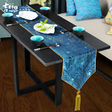 吉祥家 现代中式高档桌旗[知味]蓝色羽毛复古典餐桌布台布餐垫子