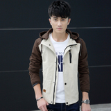 2015秋季外套外穿潮韩版修身男士男装青少年新款加厚连帽立领夹克