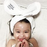 新款韩国爆款大兔耳朵百变造型字母刺绣白色发箍发带束发带