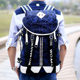 韩版潮男校园高中学生书包男时尚潮流帆布包背包旅行包印花双肩包