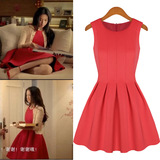 新款修身显瘦太空棉连身裙红色打底蓬蓬裙套装汤唯德芙广告同款