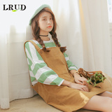 LRUD2016秋季新款韩版灯芯绒百搭休闲背带裙女口袋直筒短裙