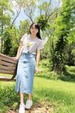 2016夏装新款韩版中长款半身裙牛仔包裙纽扣款 女