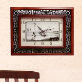 创意静音时钟木质长方形石英钟表简约实木中式挂钟复古客厅挂表大