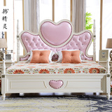 韩精灵美式公主床粉色真皮1.8米储物双人婚床实木高箱韩式欧式床