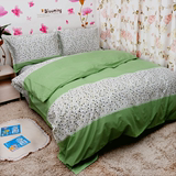 包邮田园绿格温馨小花清新床单纯棉床笠枕套被单被套单件三四件套