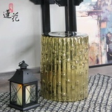 大相莲花 现代新中式 金色竹子陶瓷鼓凳边几 家居装饰品软装配饰