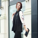 2015春装韩版女士中长款大码宽松马甲外套OL职业真皮拼接开衫