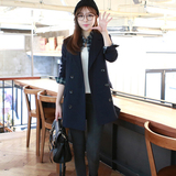 2016新款学院风少女冬装韩版学生毛呢外套女中长款双排扣呢子大衣
