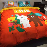 全棉纯棉卡通儿童布朗熊和可妮兔LINE三四件套床上用品床单笠被套