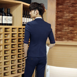 夏季韩版新款时尚男士七分袖小西装青年西服套装新郎伴郎结婚礼服