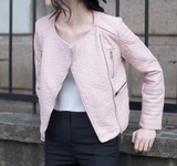 2016春秋韩版女装短款粉色海宁皮衣女修身pu皮夹克机车黑色小外套