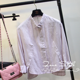 韩国2day秋装新款正品圆领纯色单排扣长袖棉透气麻休闲衬衫女上衣