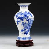 景德镇陶瓷器 青花牡丹骨瓷薄胎花瓶花插 现代中式客厅餐桌面摆件