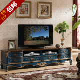 地中海电视柜美式乡村彩绘做旧矮柜复古欧式2米长电视柜茶几组合