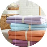 出口日本纯棉床上用品水洗棉麻全棉四件套被单床笠式床单简约纯色