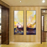 纯手绘现代抽象油画赵无极朱德群简约欧式客厅竖版过道玄关有框画