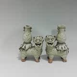 tot古玩古瓷收藏 景德镇雕塑瓷厂老厂货陶瓷全手工狮子摆件一对收